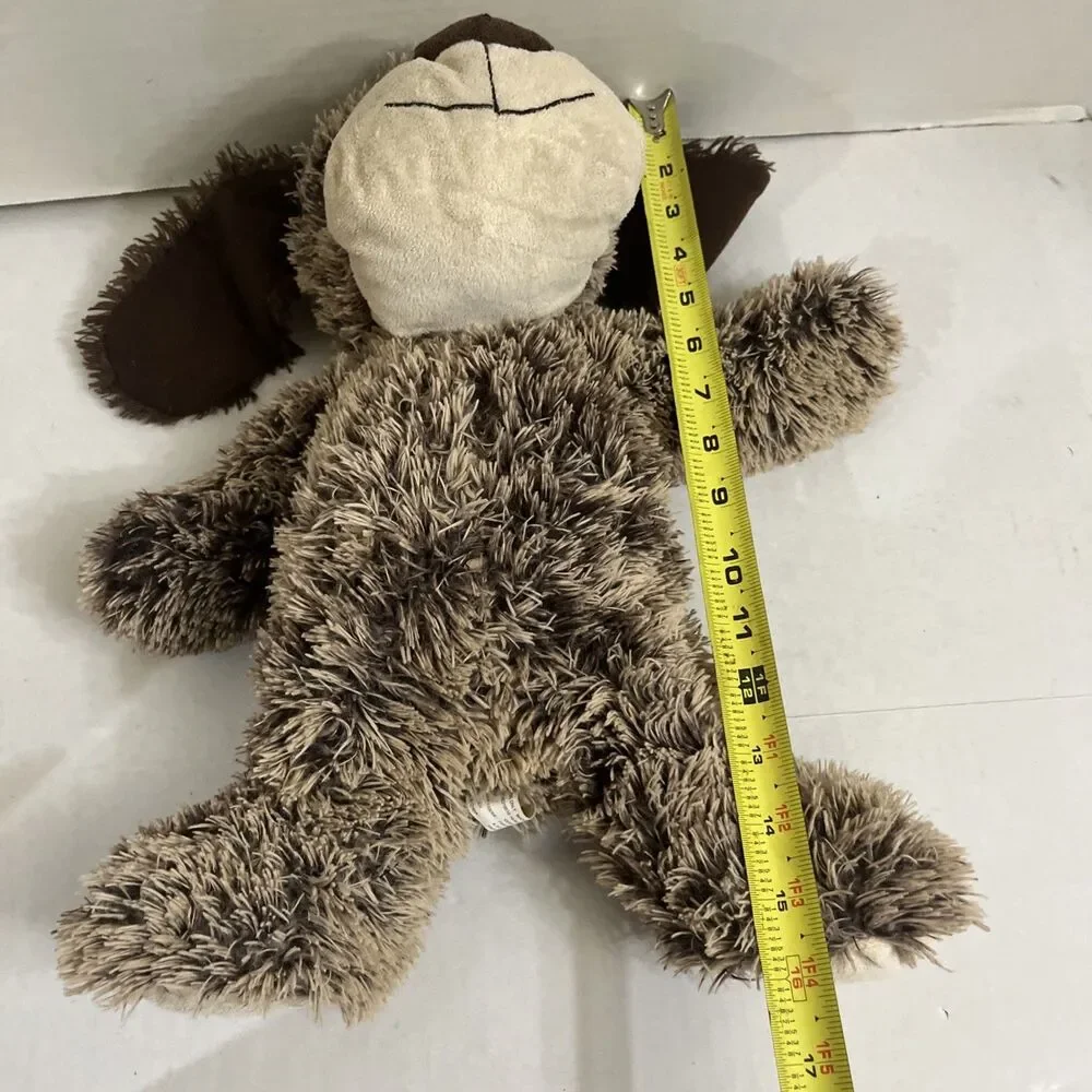 2 Pacific Fluffy Puppy Dog Plush Squeakers Embroidered Eyes Floppy 17” Brown